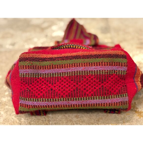 Handmade Woven Backpack With Multicolor Stripes & Front Pocket - Artisan Made In - Picture 3 of 6